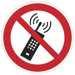 Eingeschaltete Mobiltelefone verboten | Verbotszeichen B2B Schilder