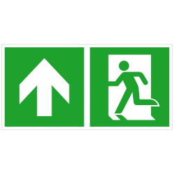 Notausgang links und Richtungspfeil aufwärts bzw. geradeaus | Fluchwegzeichen B2B Schilder