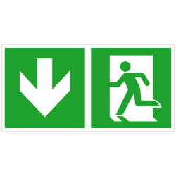 Notausgang links und Richtungspfeil abwärts | Fluchwegzeichen B2B Schilder