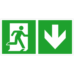 Notausgang rechts und Richtungspfeil abwärts | Fluchwegzeichen B2B Schilder