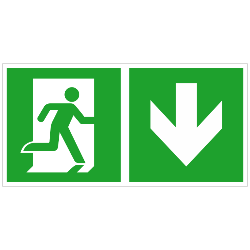 Notausgang rechts und Richtungspfeil abwärts | Fluchwegzeichen B2B Schilder