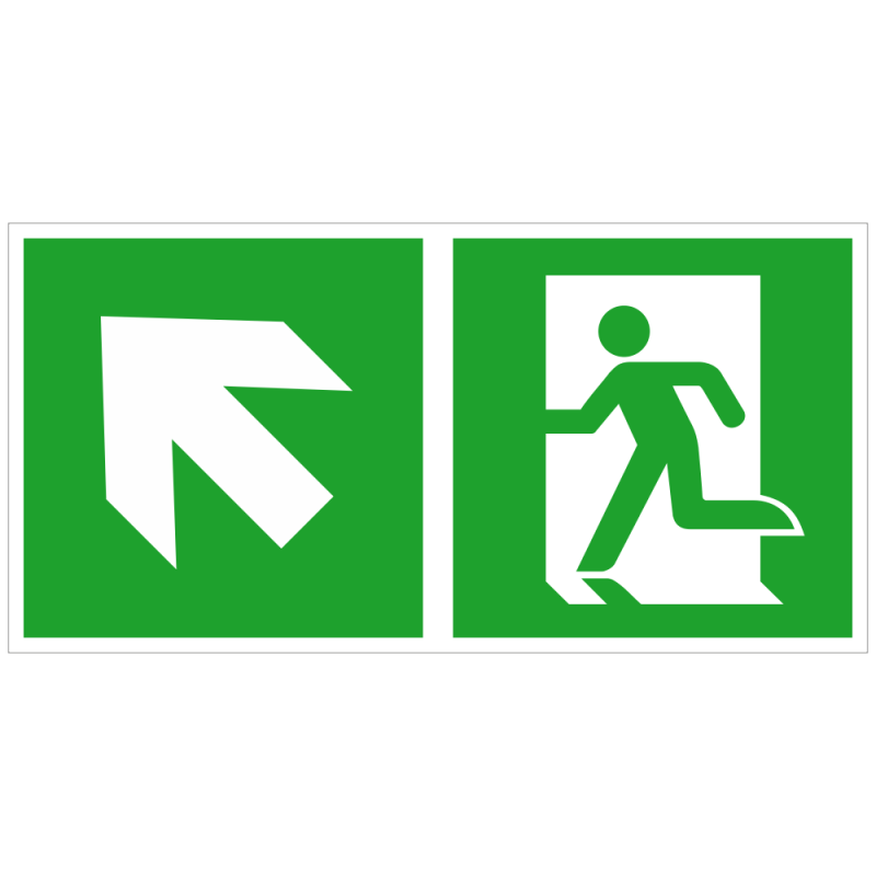 Notausgang links und Richtungspfeil links aufwärts | Fluchwegzeichen B2B Schilder