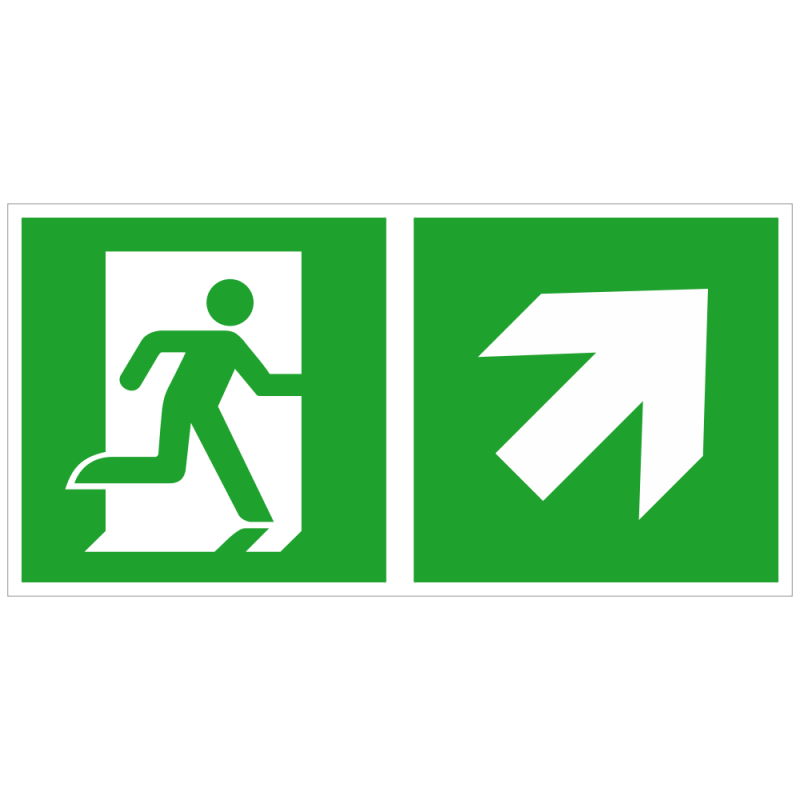 Notausgang rechts und Richtungspfeil rechts aufwärts | Fluchwegzeichen B2B Schilder