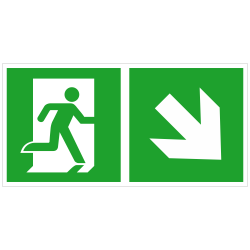 Notausgang rechts und Richtungspfeil rechts abwärts | Fluchwegzeichen B2B Schilder