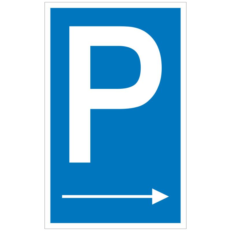 Symbol: P mit Richtungspfeil rechts |Parkplatzzeichen 2B Schilder