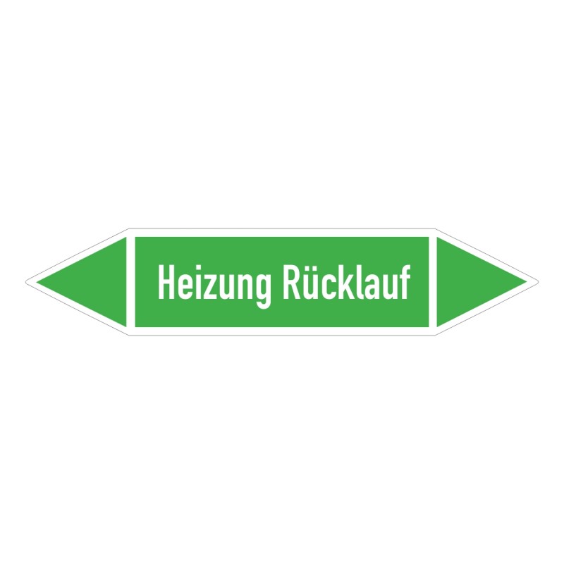 Heizung Rücklauf: Pfeilschild mittel Gruppe 1 Wasser grün / weiß | b2b-schilder.de
