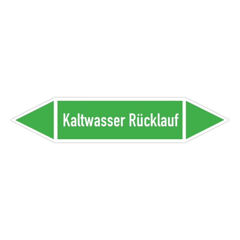 Kaltwasser Rücklauf: Pfeilschild mittel Gruppe 1 Wasser grün / weiß | b2b-schilder.de
