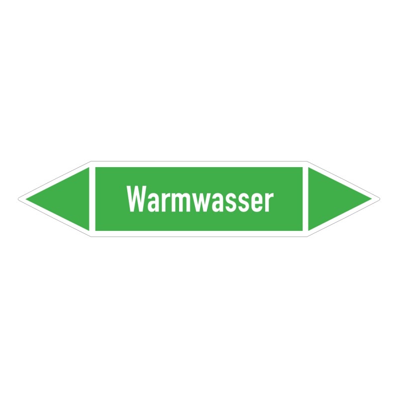 Warmwasser: Pfeilschild mittel Gruppe 1 Wasser grün / weiß | b2b-schilder.de